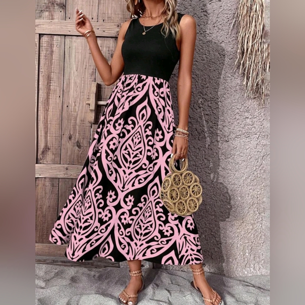 Elegant Black and Pink Maxi Dress
